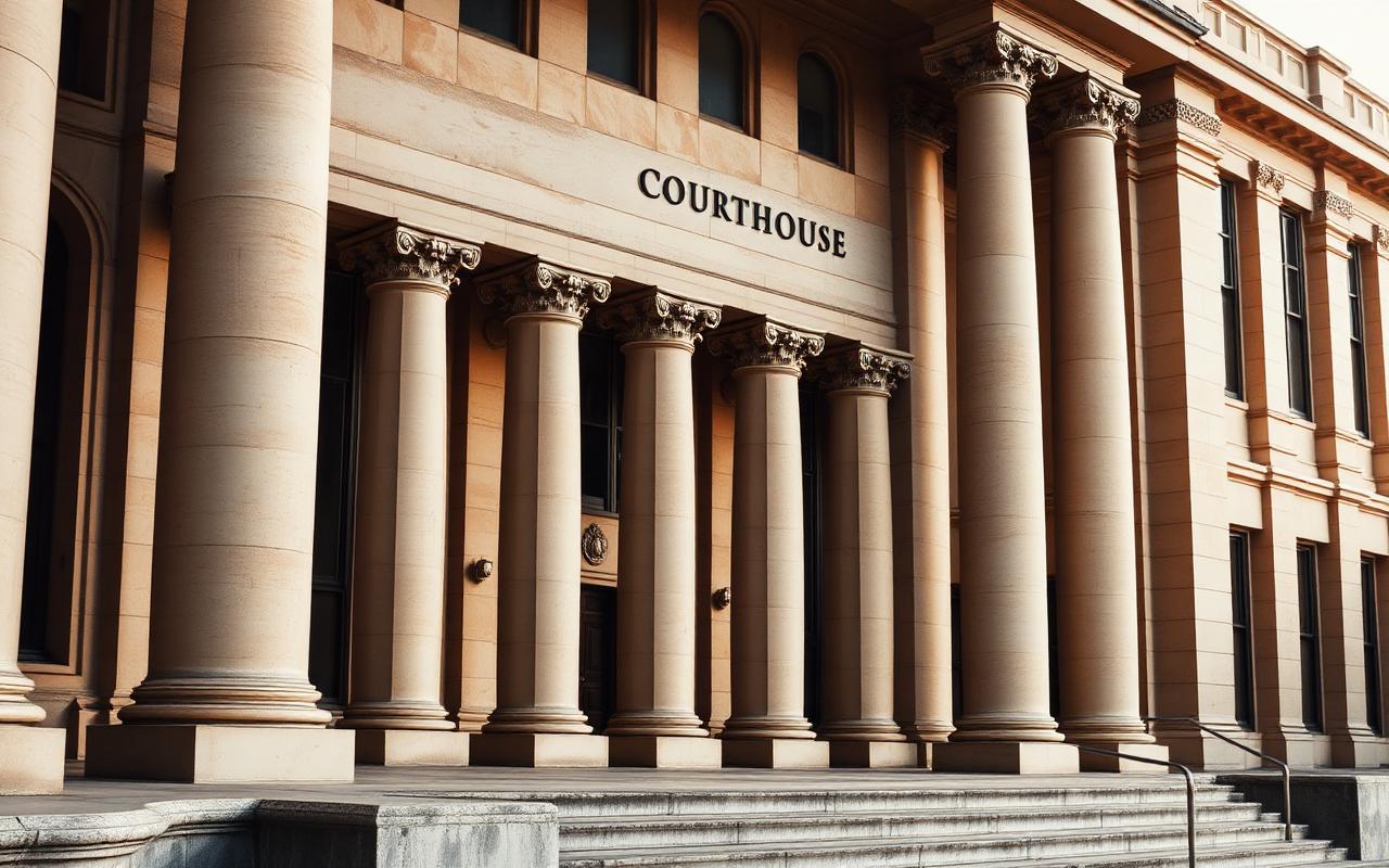 Sandstone columns of an Australian courthouse.