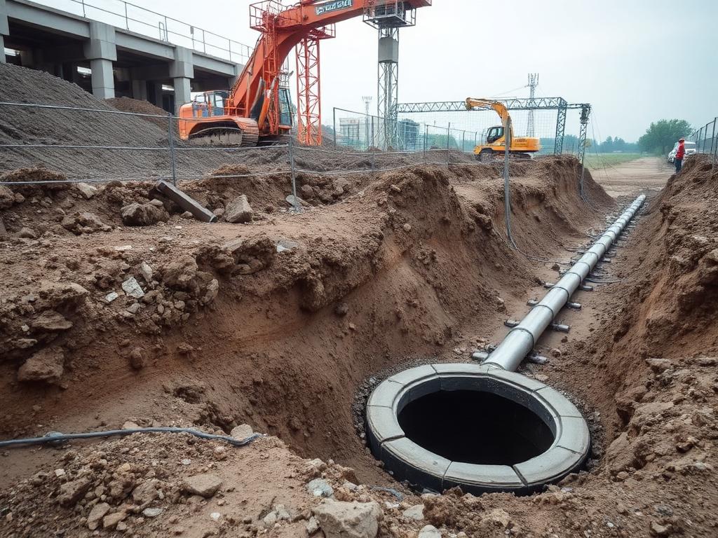Civil engineering site with stormwater drainage