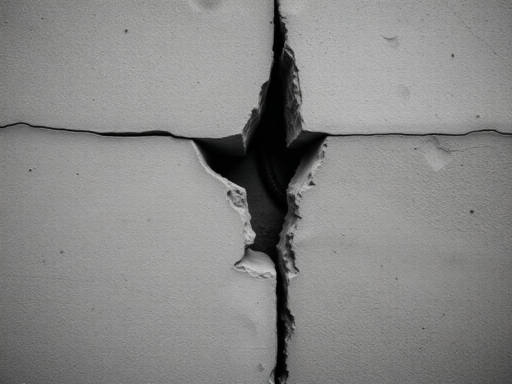 Cracked concrete wall with exposed rebar