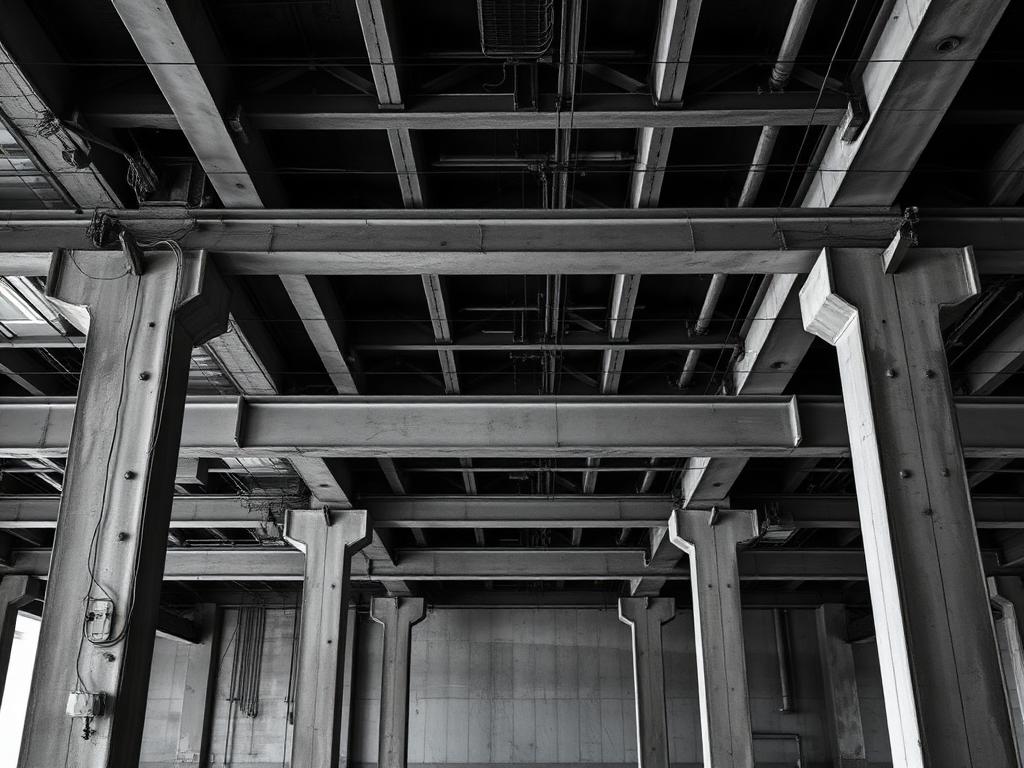 Exposed structural steel and concrete columns